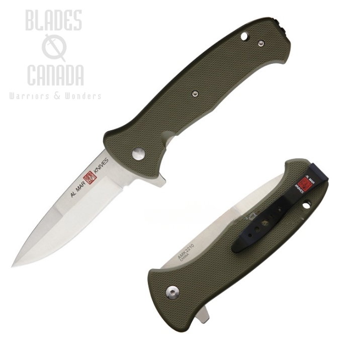 (image for) Al Mar SERE 2020 Flipper Folding Knife, Assisted Opening, 8Cr13MoV, FRN OD Green, AMK2210